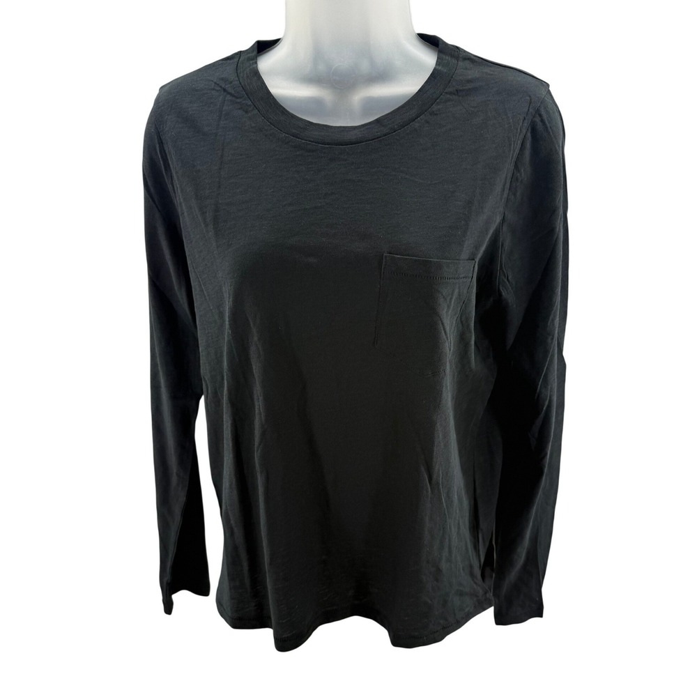 Madewell Womens Black Cotton Long Sleeve Pocket Crew Neck Tee Shirt Size M NEW